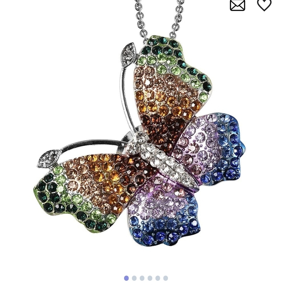 🆕️🦋Multi Color Austrian Crystal Butterfly Pendant AND  Brooch Necklace🦋